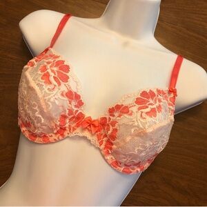 Adore Me Lace Bows Semi Sheer Floral Mango Bra